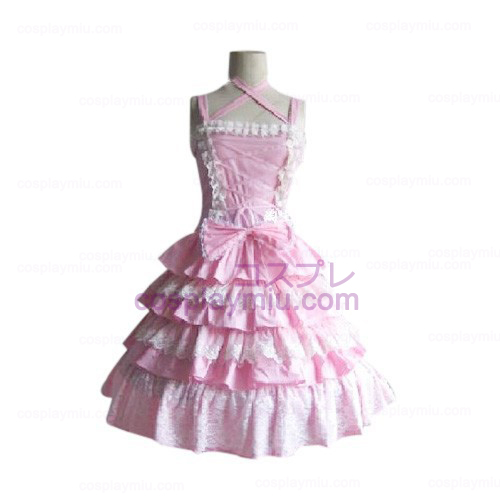 Atemberaubende Tiered Rüschen rosa Kleid Lolita Cosplay Kostüme