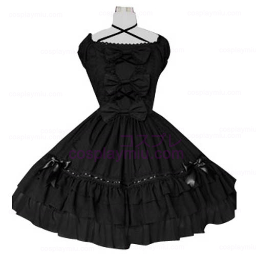 Schwarz Puffärmel Klasseic Lolita Cosplay Kleid