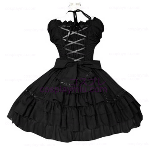 Schwarz Puffärmel Klasseic Lolita Cosplay Kleid