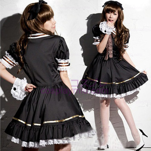 Schwarz Schöne Lolita Maid Outfit Minirock Cosplay Kostümes