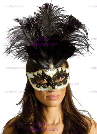 Carnival Mask Big Feather Bk / Sv